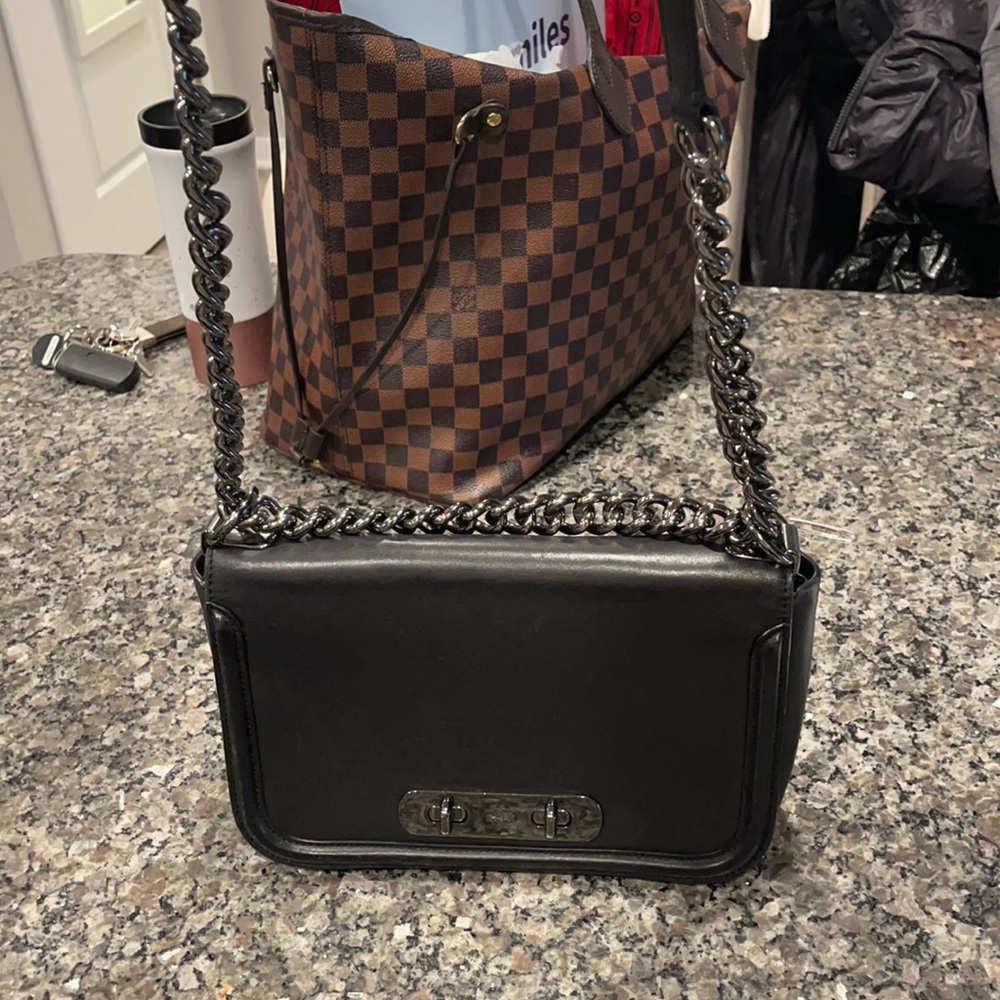 Black coach crossbody bag with silver chain